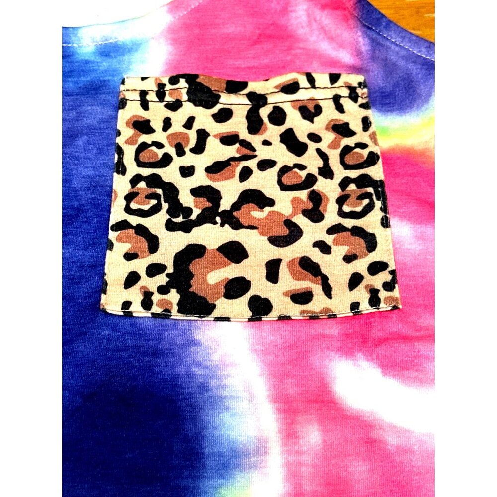 CCC Colorful Tie Dye Tank Top Leopard Print Chest Pocket Sleeveless Shirt Size S - Picture 8 of 11